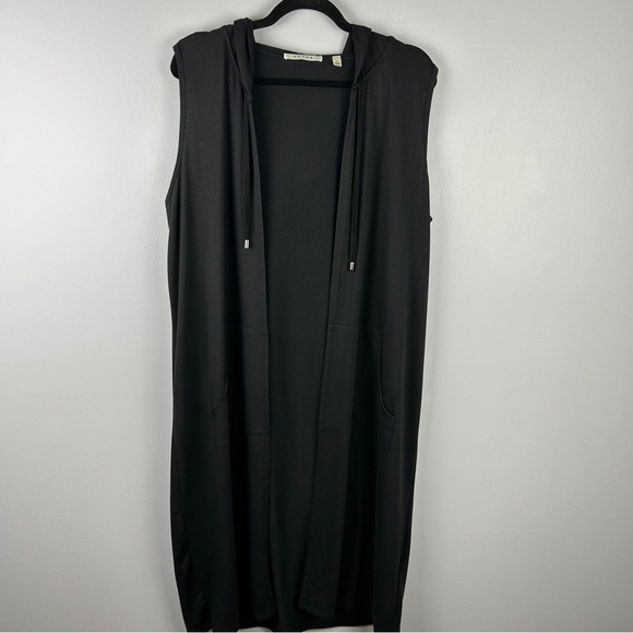 Cyrus Open Front Lagenlook Sleeveless Hooded Duster Cardigan Black Large - Picture 2 of 14